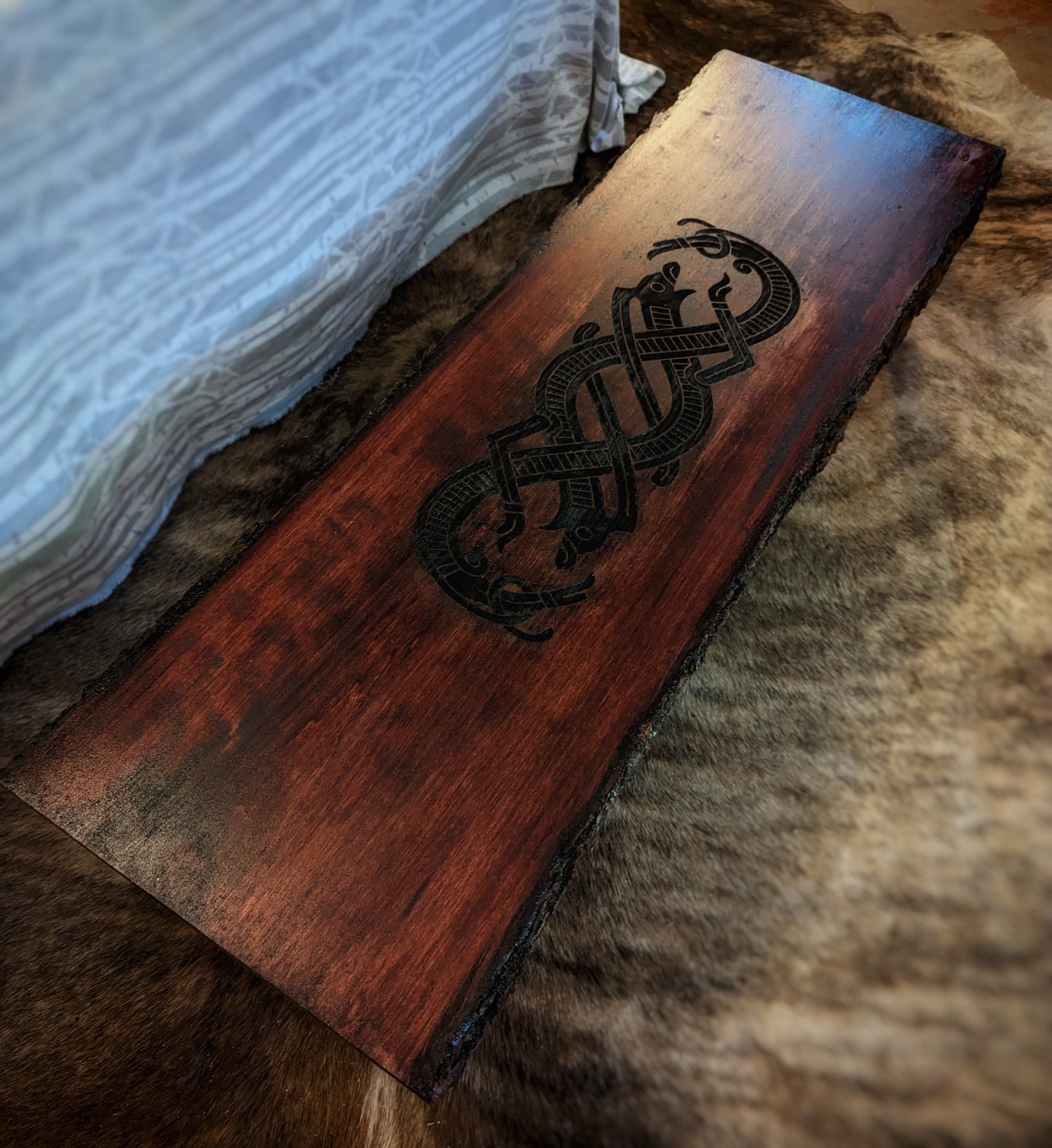 Jelling Runestone Dragon Live Edge Altar Table