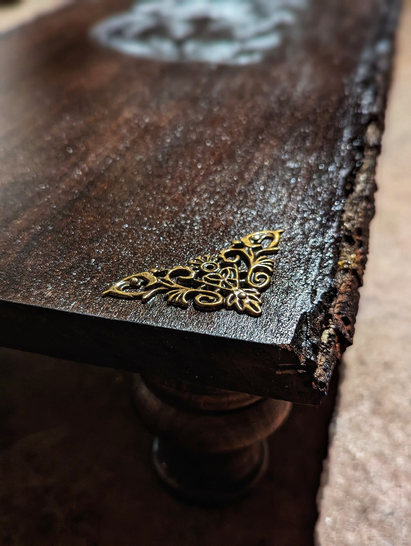 Black Brown Jelling Runestone Dragon Live Edge Altar Table