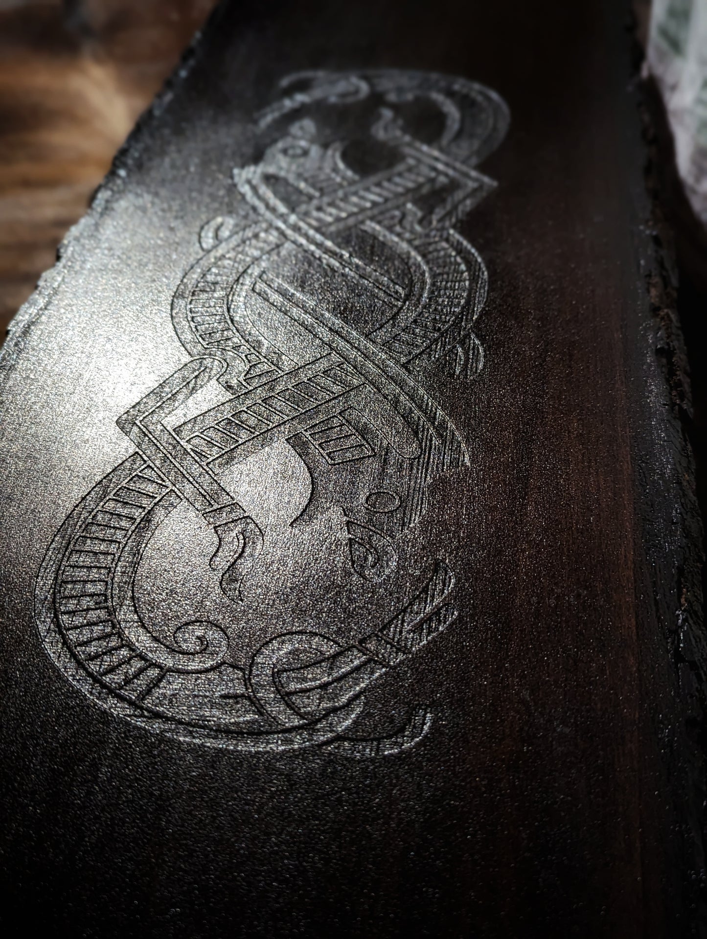 Black Brown Jelling Runestone Dragon Live Edge Altar Table