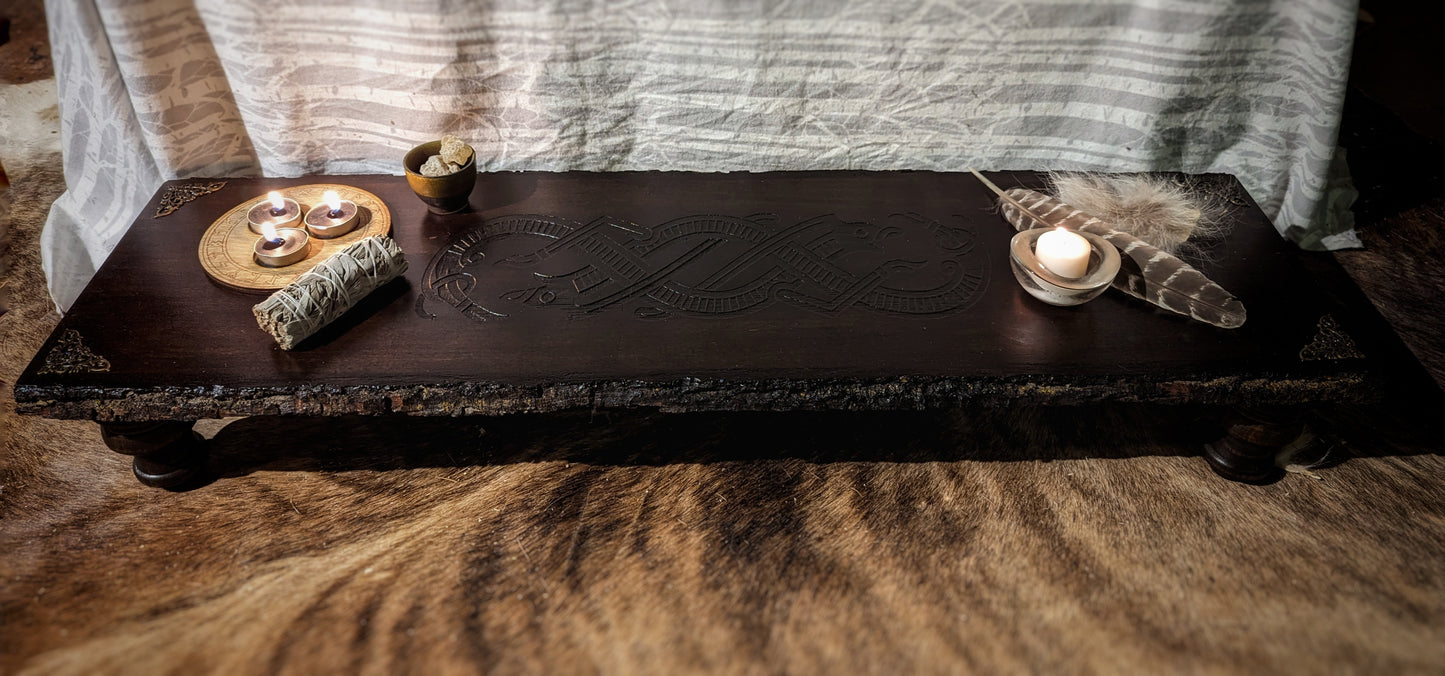 Black Brown Jelling Runestone Dragon Live Edge Altar Table