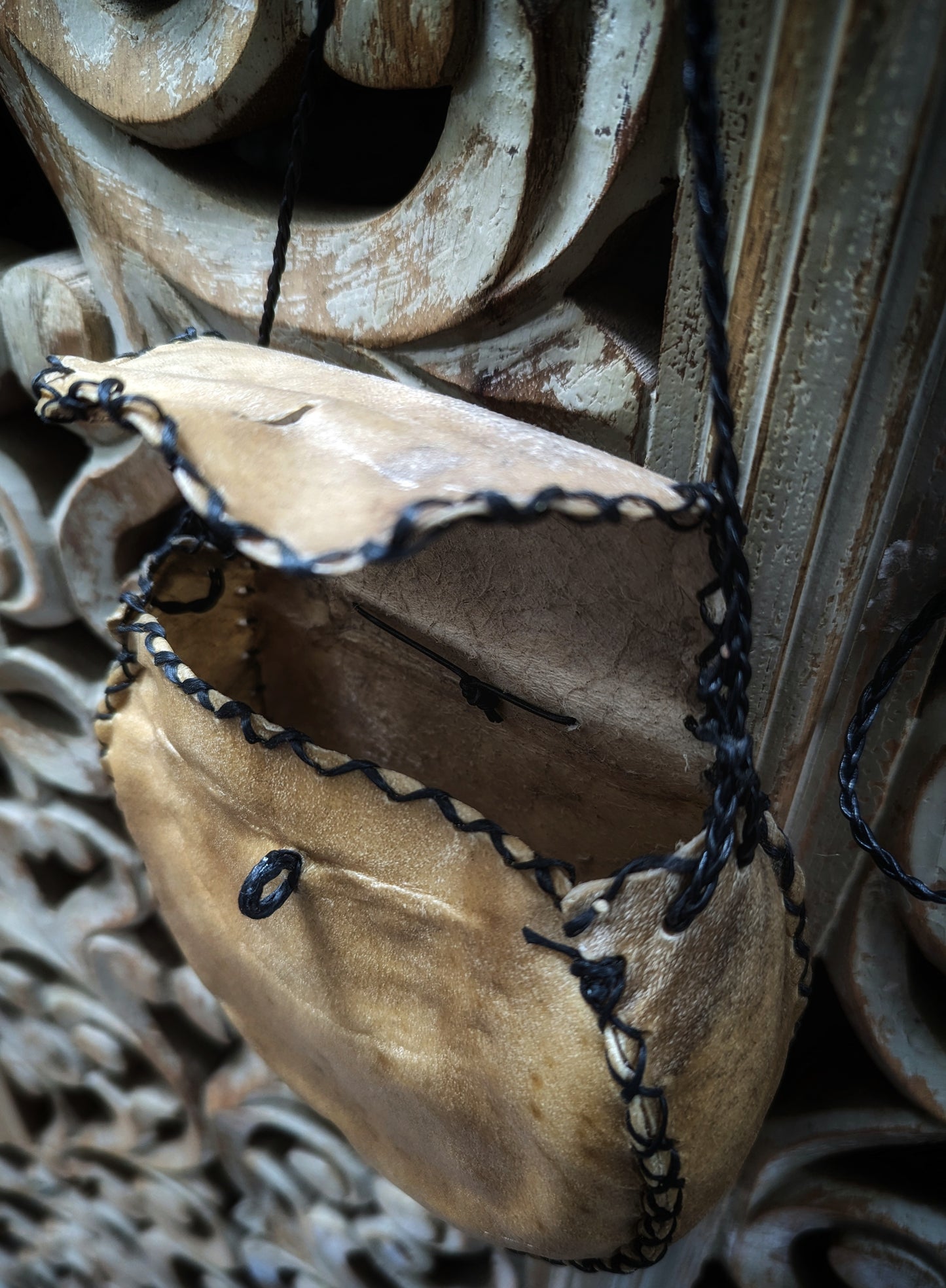 Elk Hide Purse With Elk Bone Closure and Braided Leather Cord