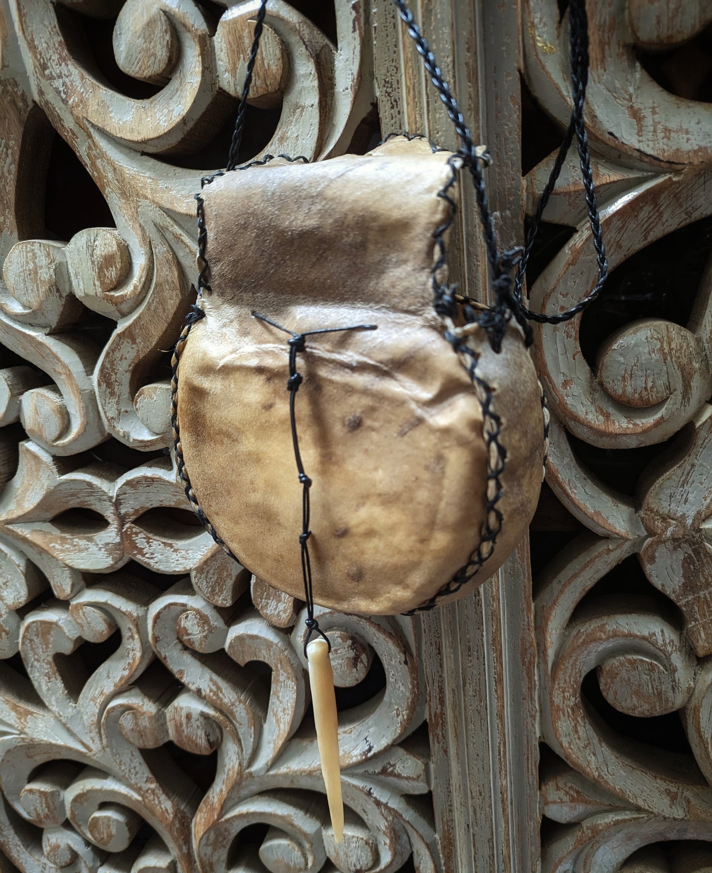 Elk Hide Purse With Elk Bone Closure and Braided Leather Cord