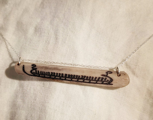 Drakkar Petroglyph on Deer Rib Sterling Silver Necklace