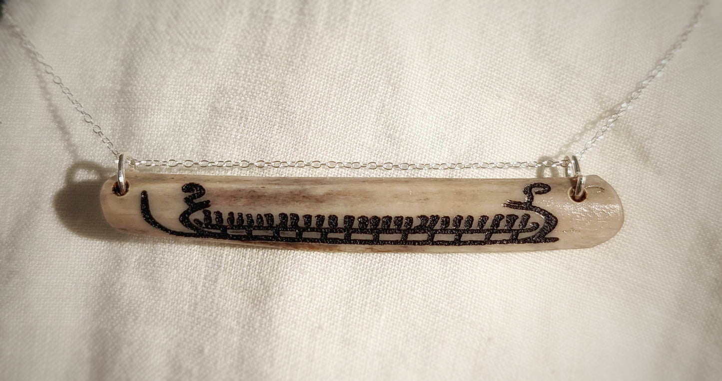 Drakkar Petroglyph on Deer Rib Sterling Silver Necklace