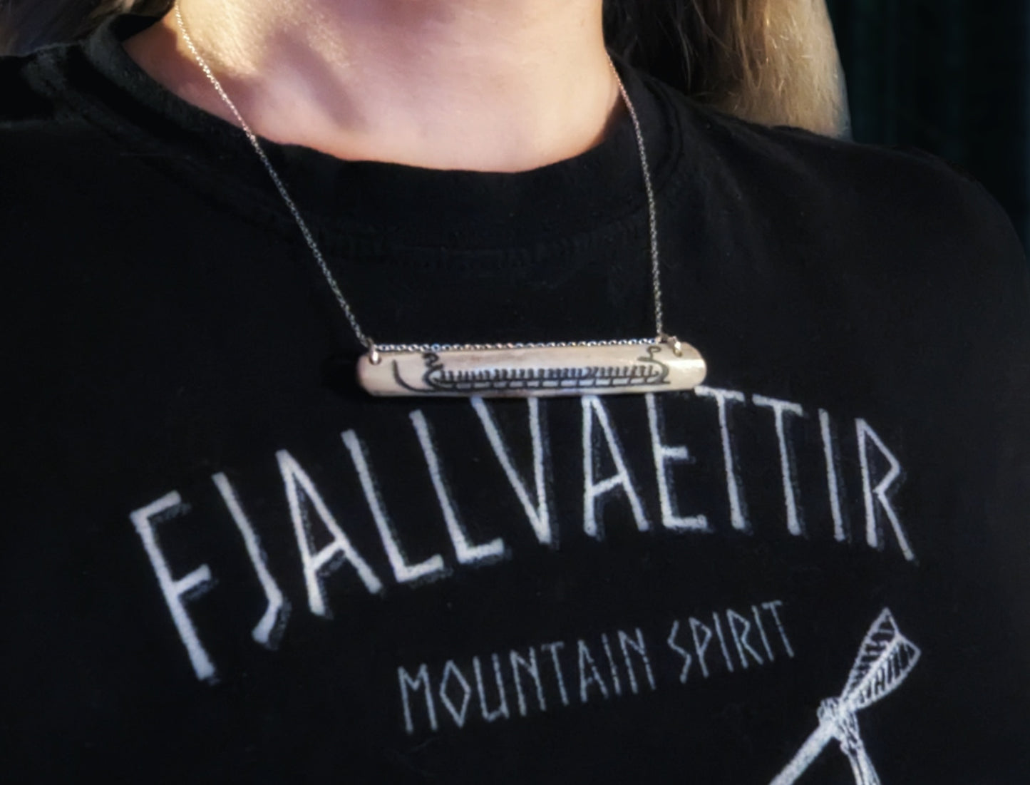 Drakkar Petroglyph on Deer Rib Sterling Silver Necklace