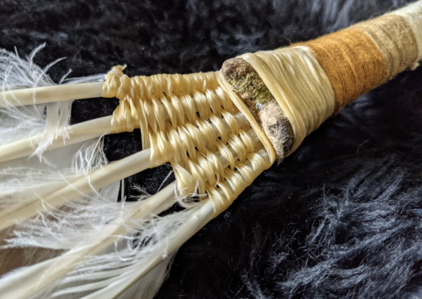 Duck Feather Bone Handle Smoke / Smudge Wand Sinew Wrapped 15"