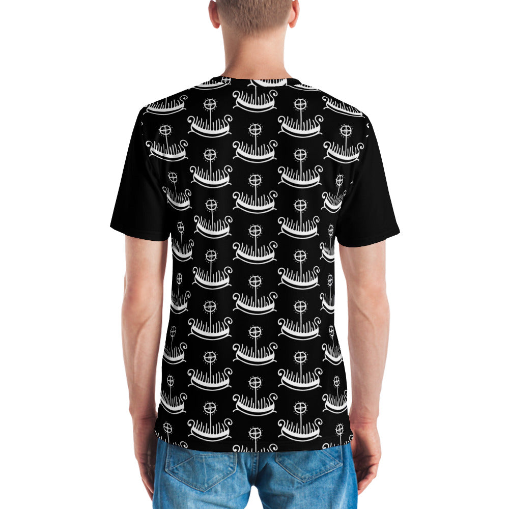 All Over Print Viking Ship Sunwheel Primitive Norse Art Black T-Shirt Unisex