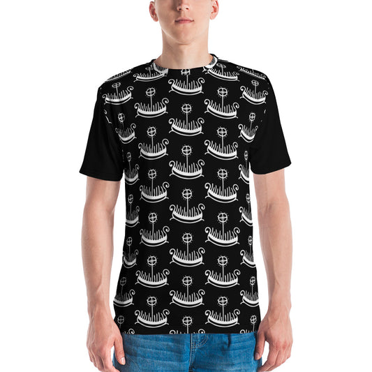 All Over Print Viking Ship Sunwheel Primitive Norse Art Black T-Shirt Unisex