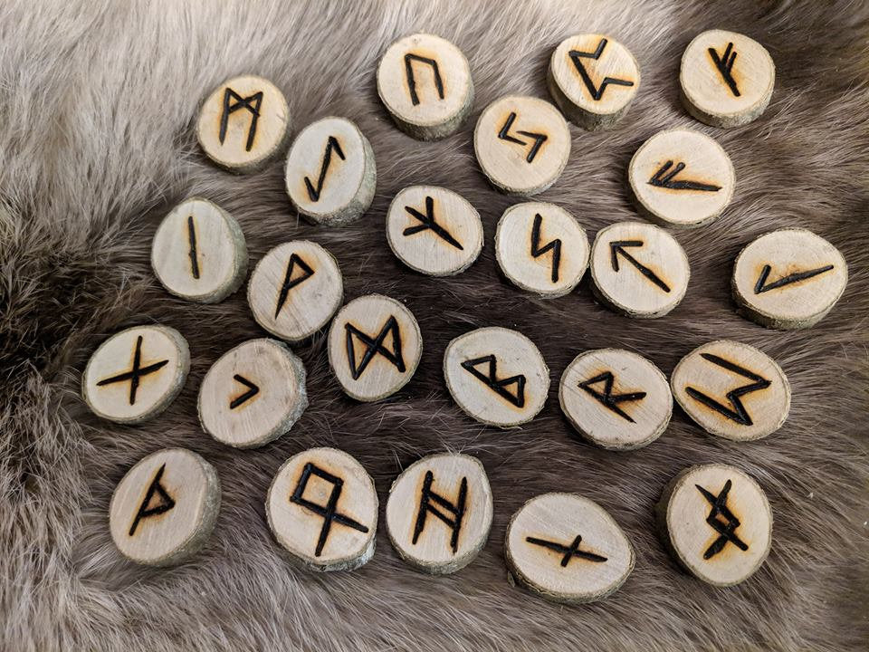 Holly Wood Set of 24 Elder Futhark Runes Raw Natural Heathen Asatru Rune Divination Old Norse Magic Witch Tools Bark Thor
