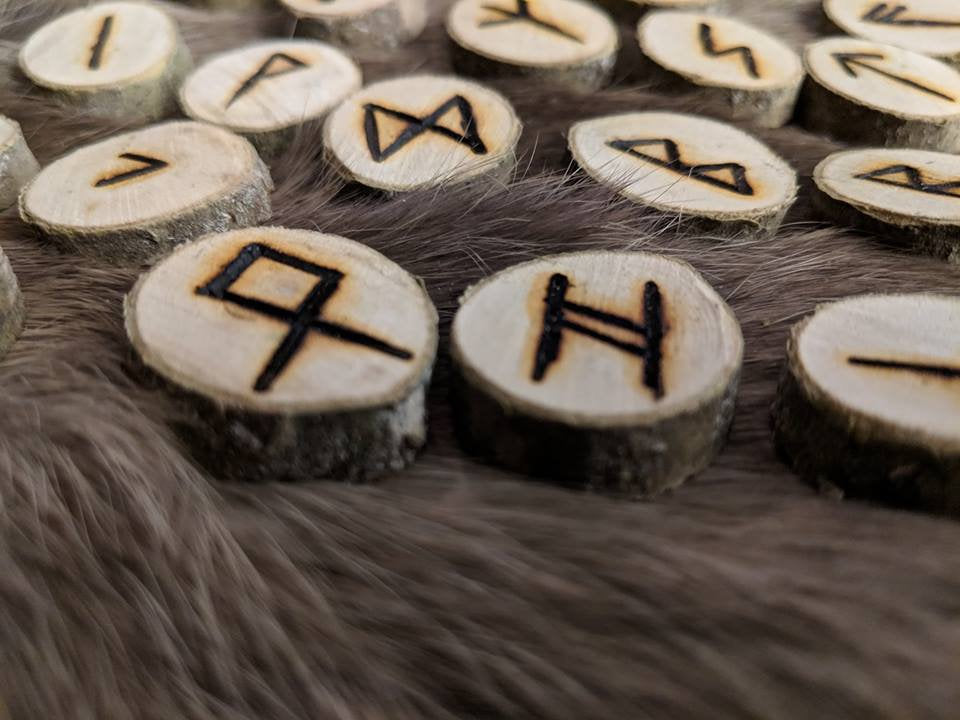 Holly Wood Set of 24 Elder Futhark Runes Raw Natural Heathen Asatru Rune Divination Old Norse Magic Witch Tools Bark Thor