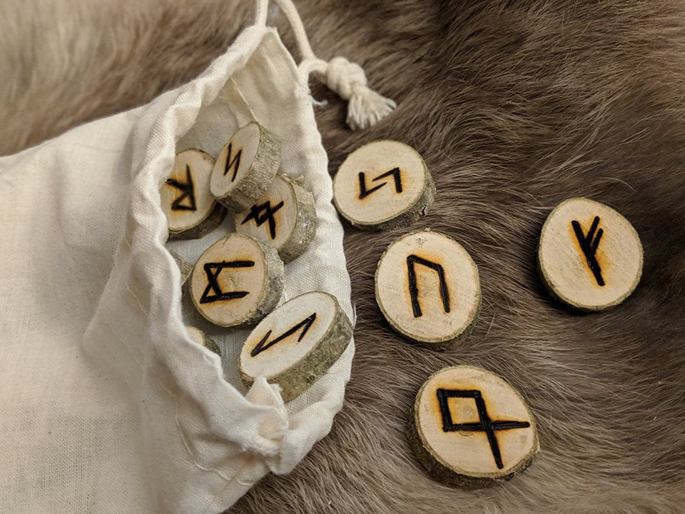 Holly Wood Set of 24 Elder Futhark Runes Raw Natural Heathen Asatru Rune Divination Old Norse Magic Witch Tools Bark Thor