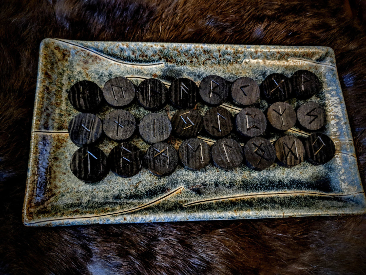 Black Round Wood Rune Set Elder Futhark 24 Runes