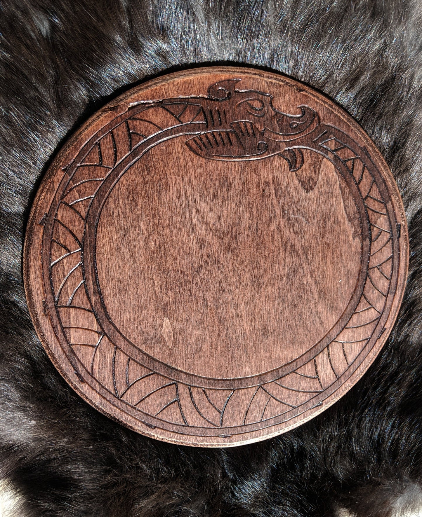 Jörmungandr Norse Dragon Snake Altar Plate Wood Disc Asatru Heathen Pagan Decor