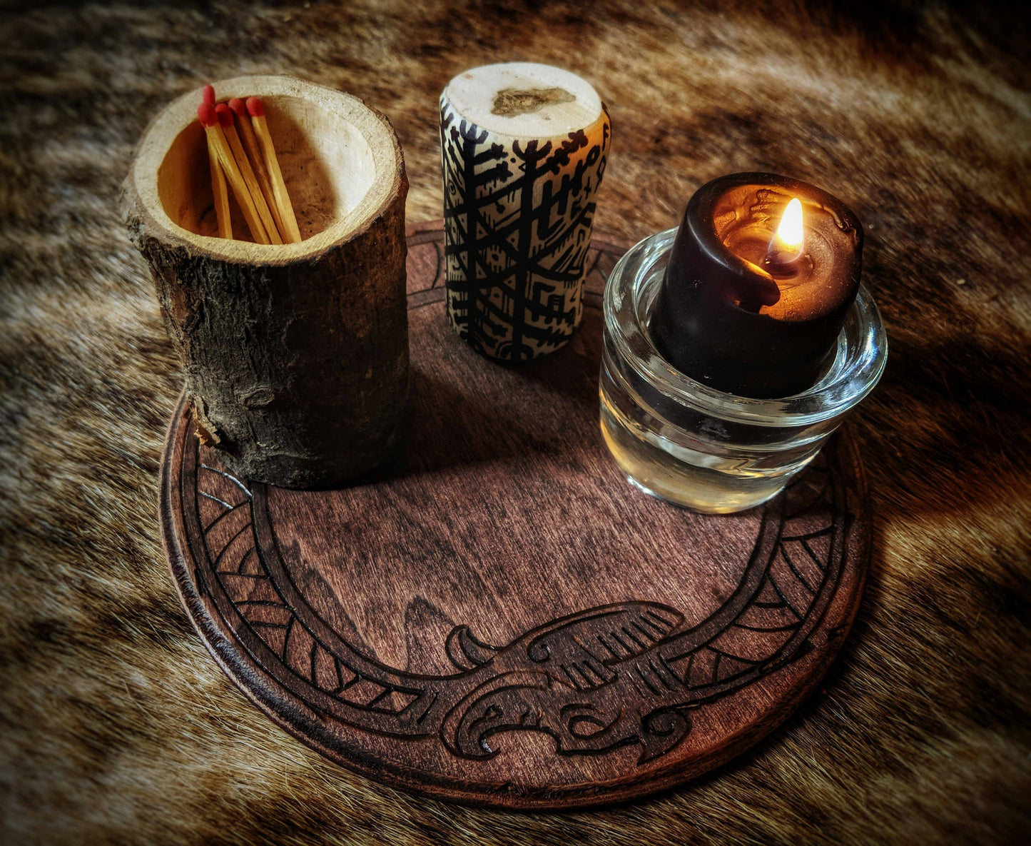Jörmungandr Norse Dragon Snake Altar Plate Wood Disc Asatru Heathen Pagan Decor