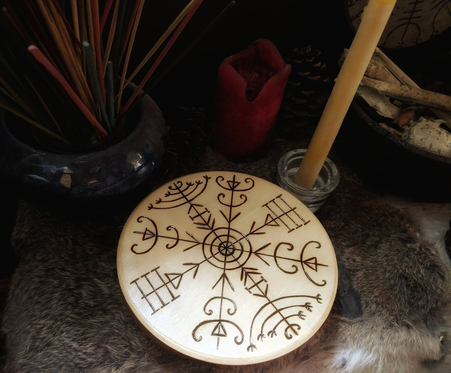 Veldismagn Icelandic Magic Stave Heathen Asatru Altar Plate Safe Travels Protection Witchcraft h