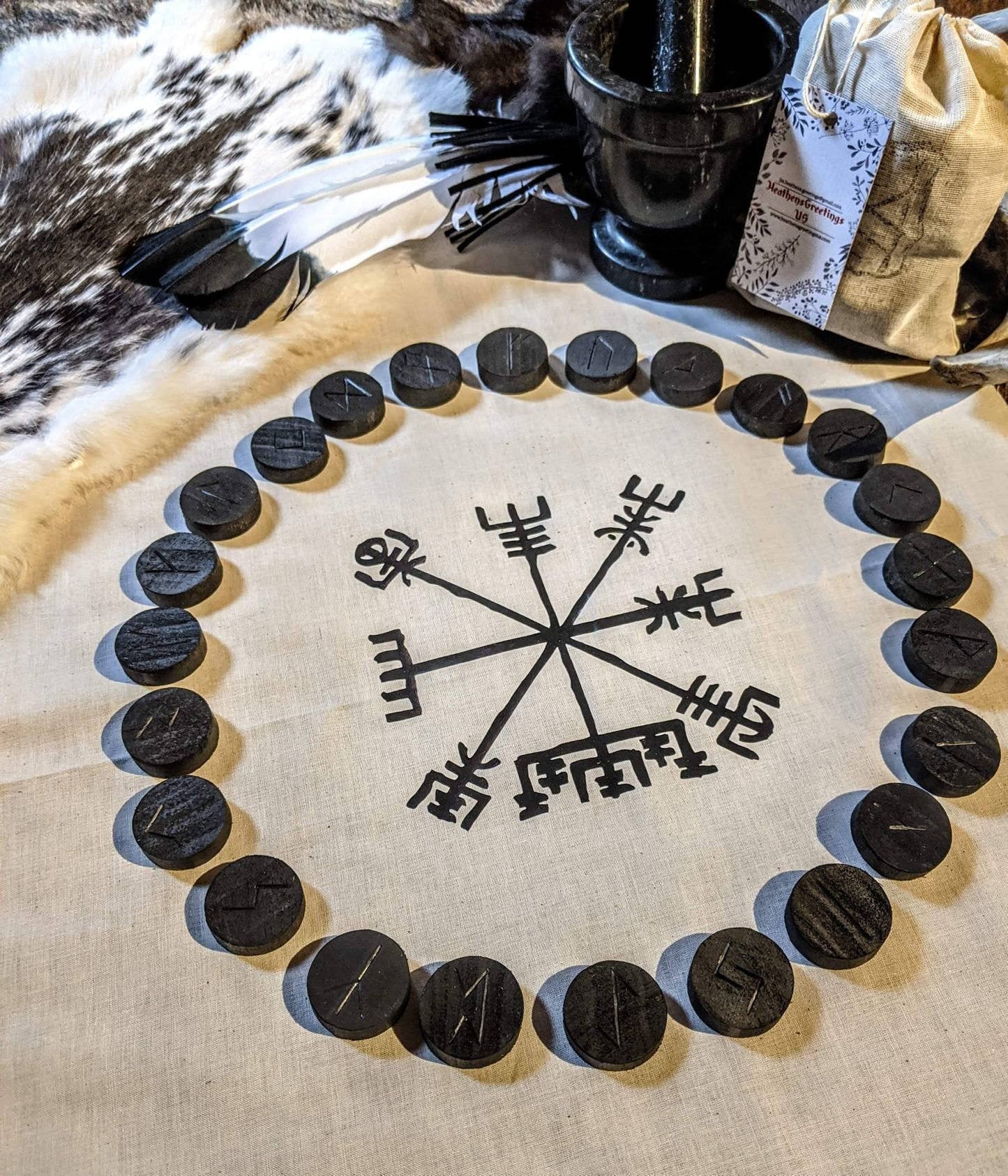 Elder Futhark Runes Black Wood Heathen Asatru Rune Divination Set of 24