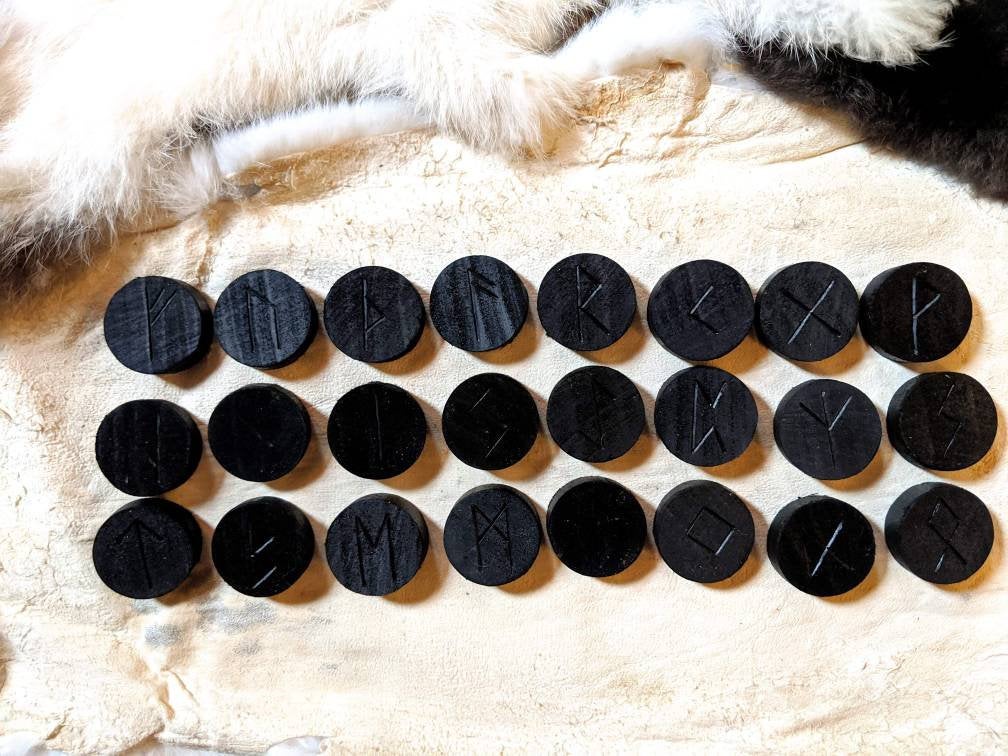 Elder Futhark Runes Black Wood Heathen Asatru Rune Divination Set of 24
