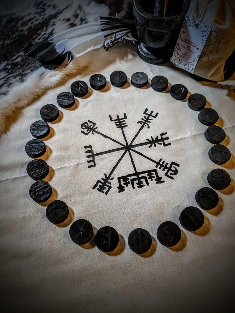 Elder Futhark Runes Black Wood Heathen Asatru Rune Divination Set of 24