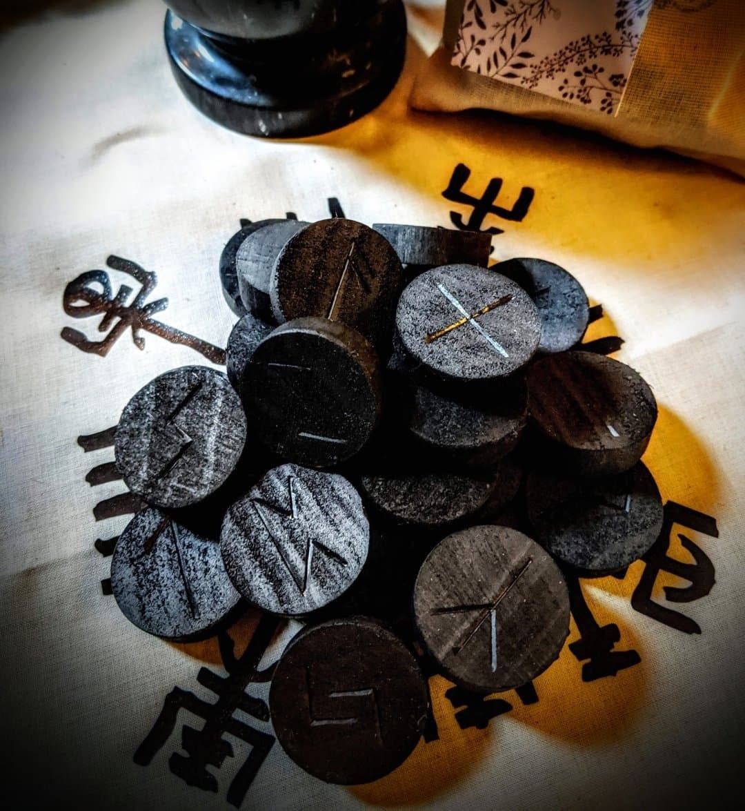 Elder Futhark Runes Black Wood Heathen Asatru Rune Divination Set of 24