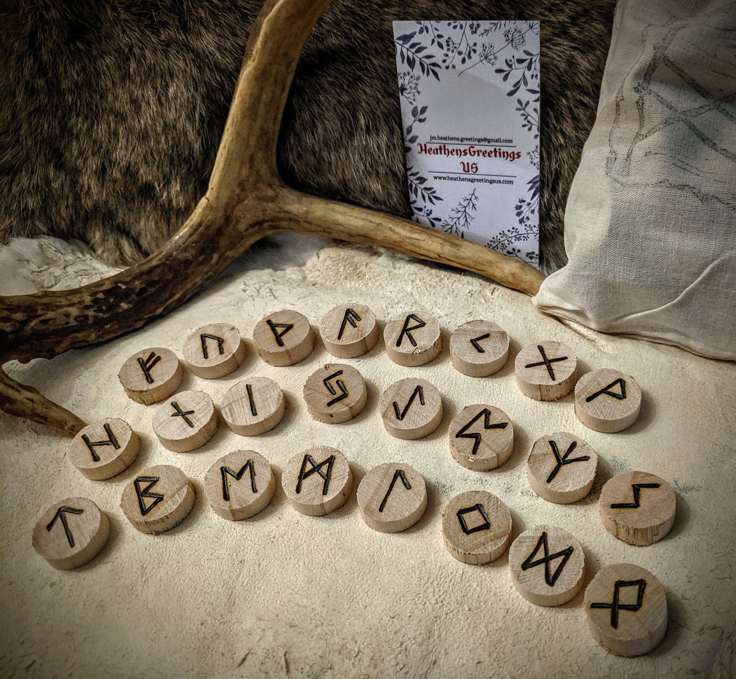 Set of 24 Poplar Runes Round Small Mini Rune Set Raw Wood