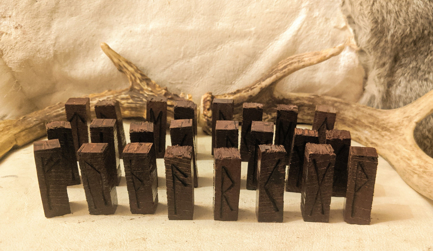 Red Oak Elder Futhark Norse Runes Wood Rune Set