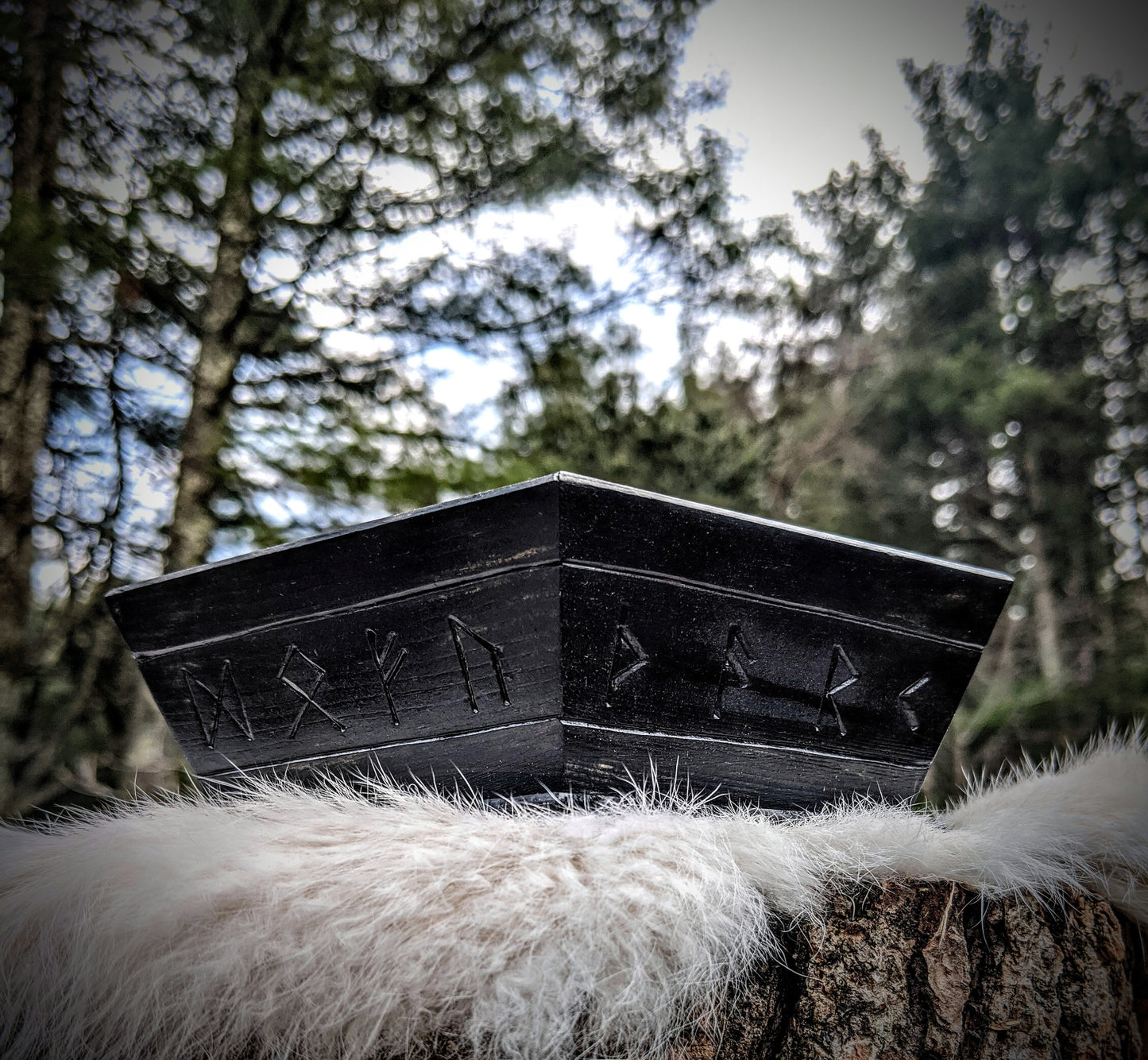 Black Blot Bowl Offering Rune Wood Altar Dish Plate Asatru Heathen Norse Pagan