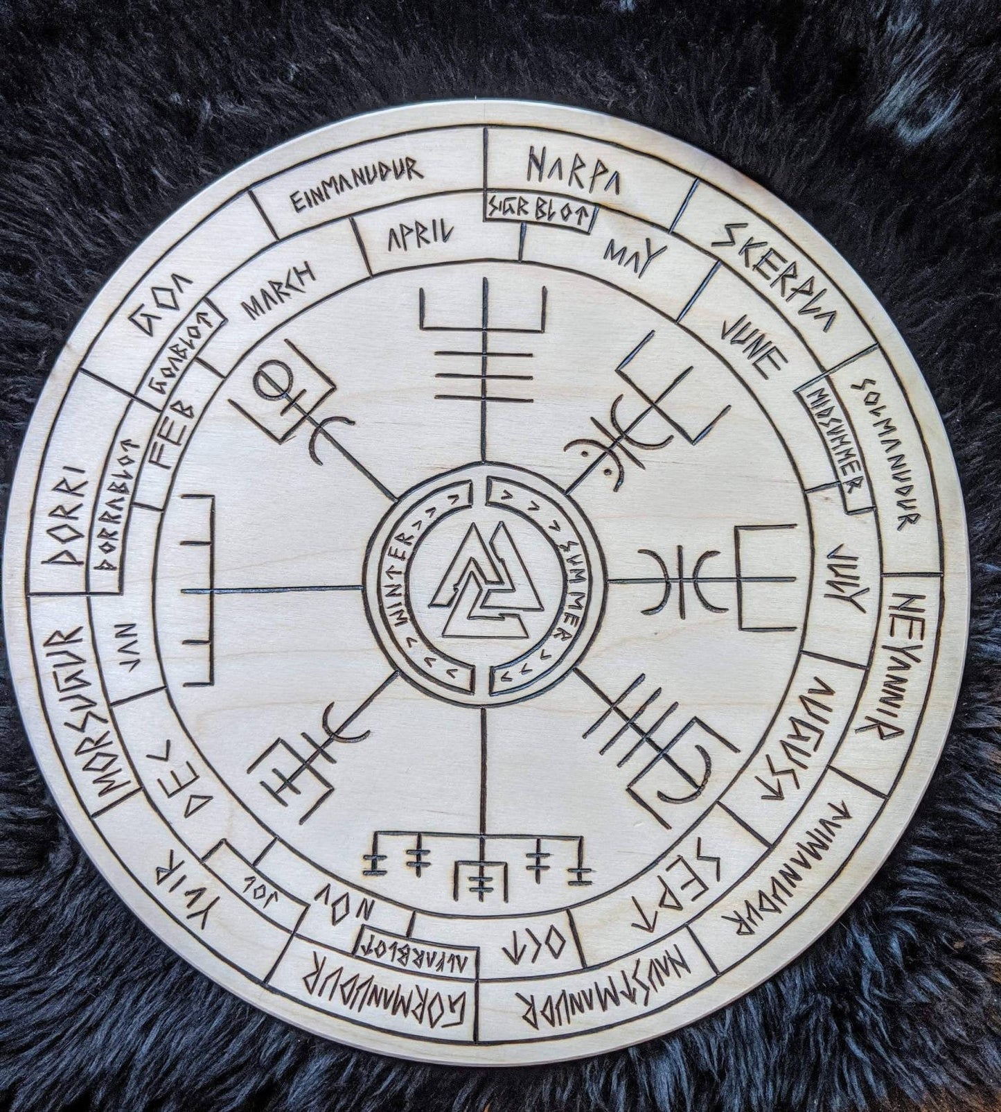 10.5" Wood Norse Heathen Asatru Calendar Wheel of the Year