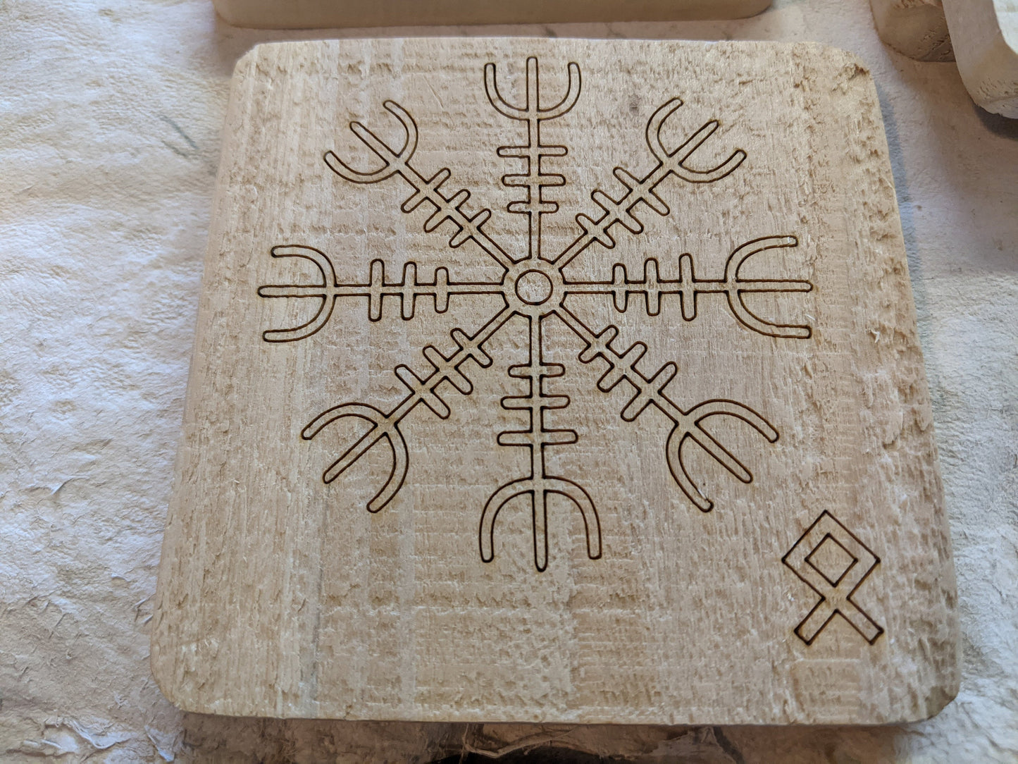 4" Cedar Coasters Valknut Triskelion Vegvisir Helm of Awe Set Wood Gift