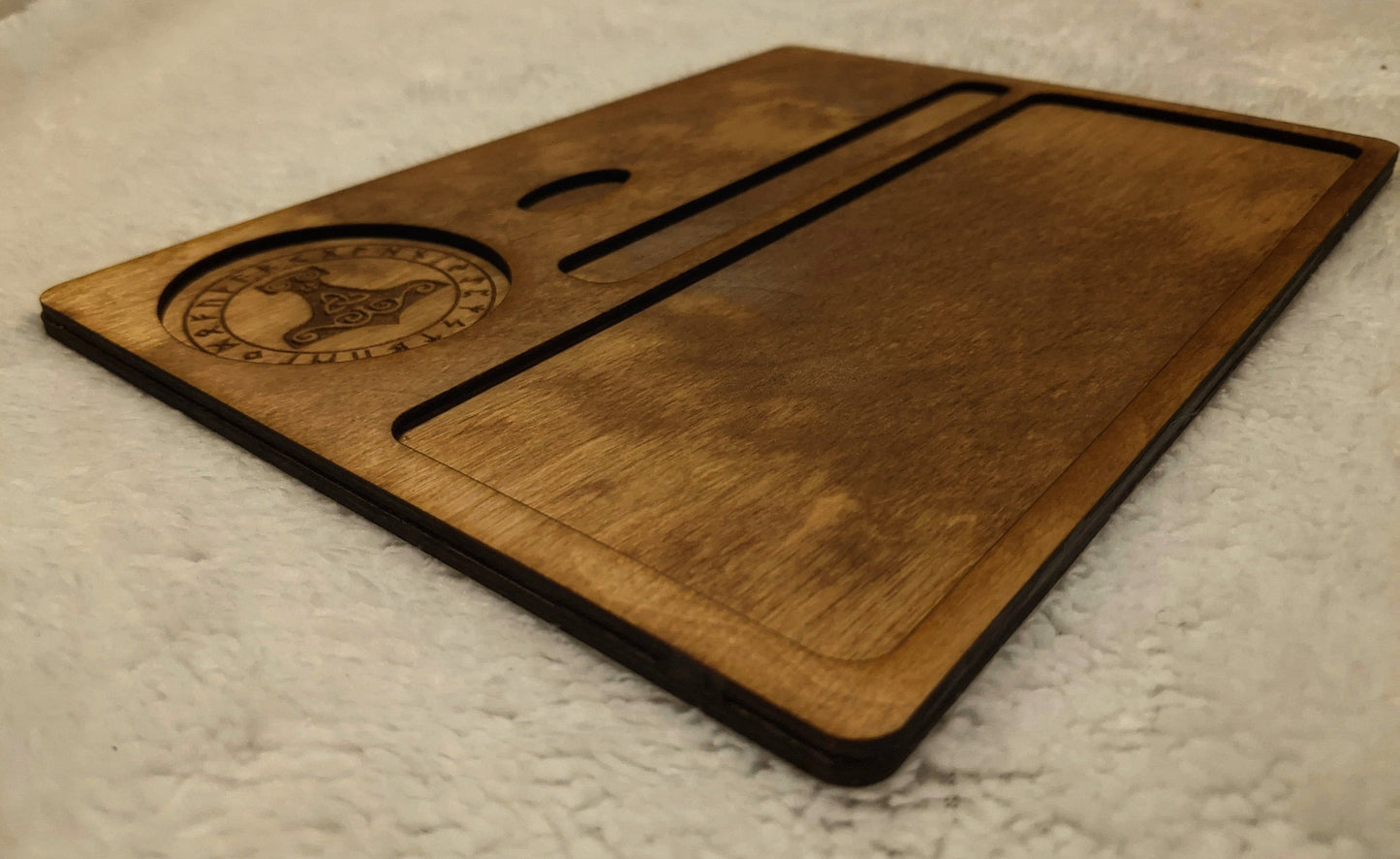 Mjolnir Rune Circle Rolling Tray Wood Elder Futhark Runes Heathen Asatru
