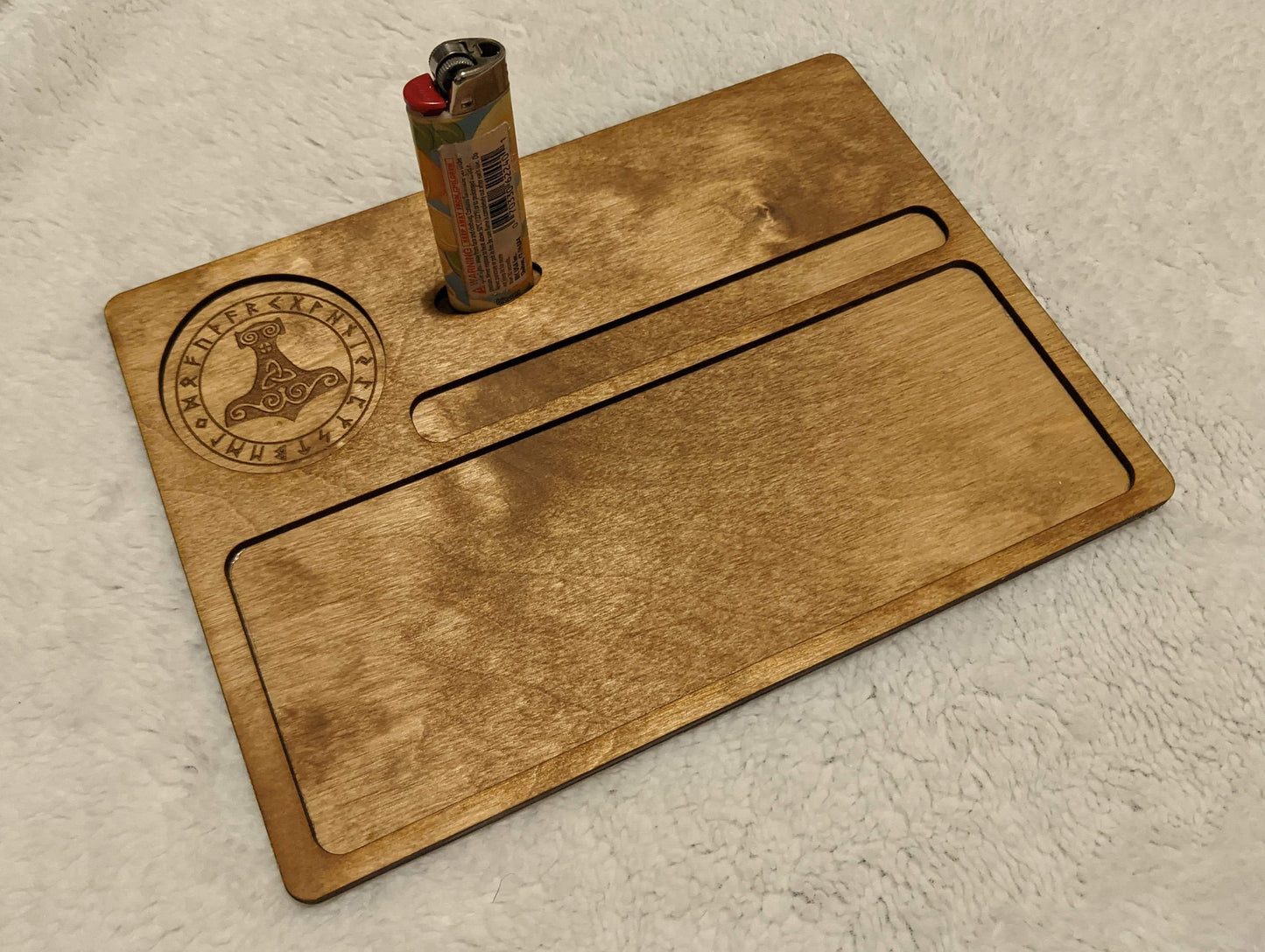Mjolnir Rune Circle Rolling Tray Wood Elder Futhark Runes Heathen Asatru