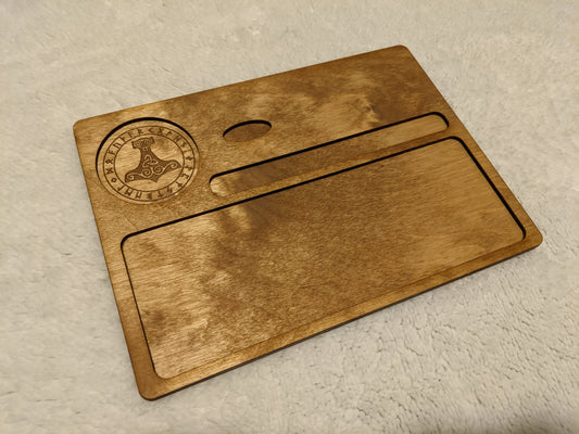 Mjolnir Rune Circle Rolling Tray Wood Elder Futhark Runes Heathen Asatru