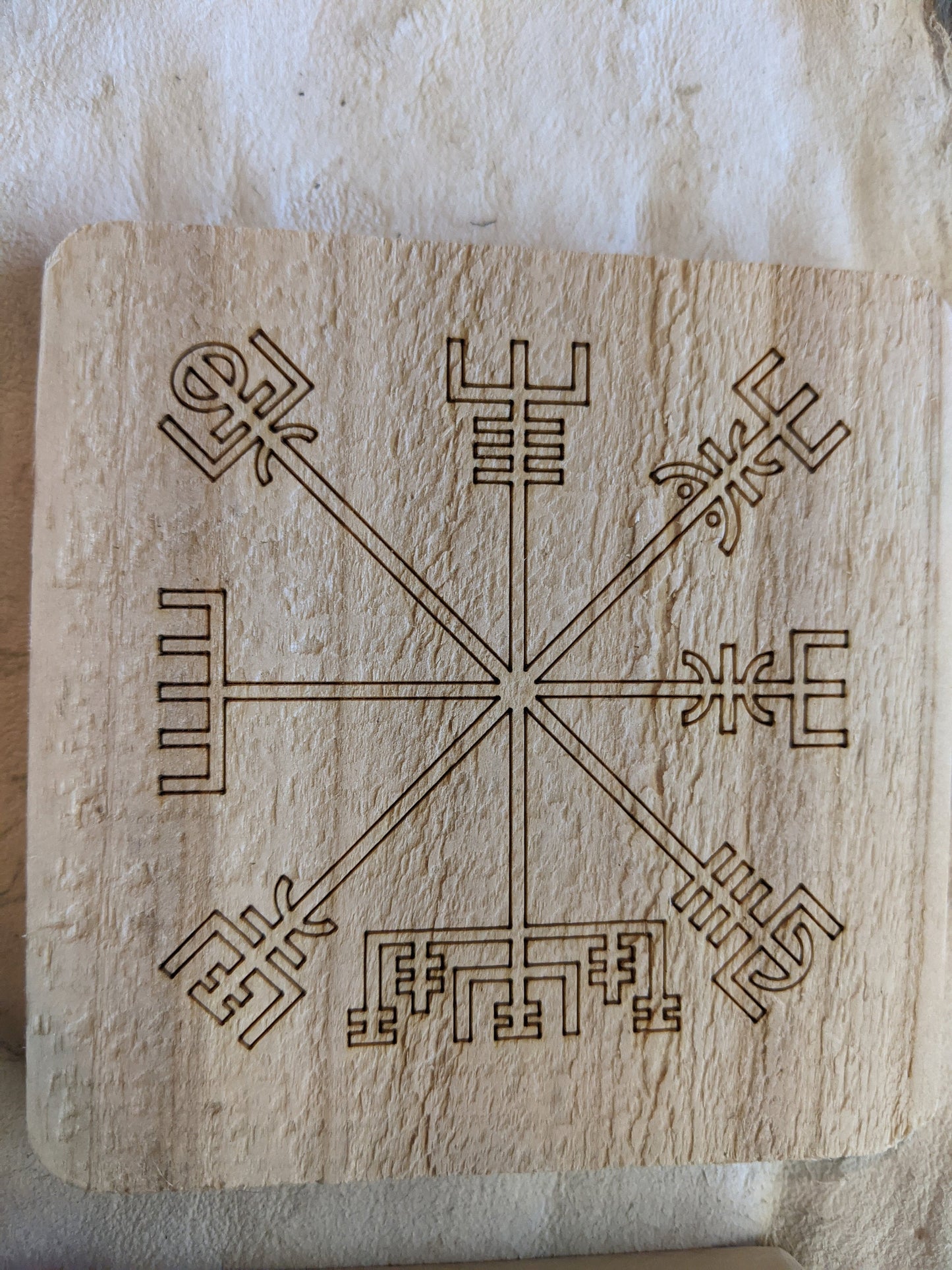 4" Cedar Coasters Valknut Triskelion Vegvisir Helm of Awe Set Wood Gift