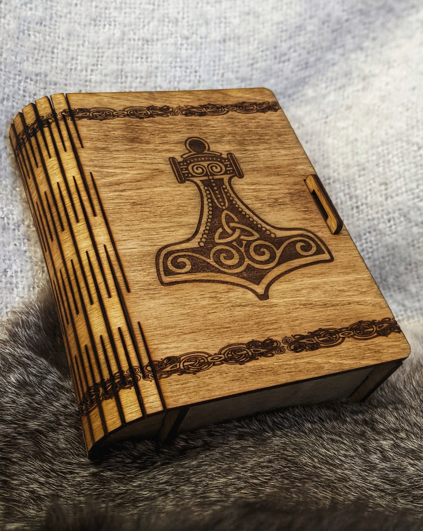Mjolnir Altar Stash Box Wooden Book Living Edge Locking Heathen Asatru Rune