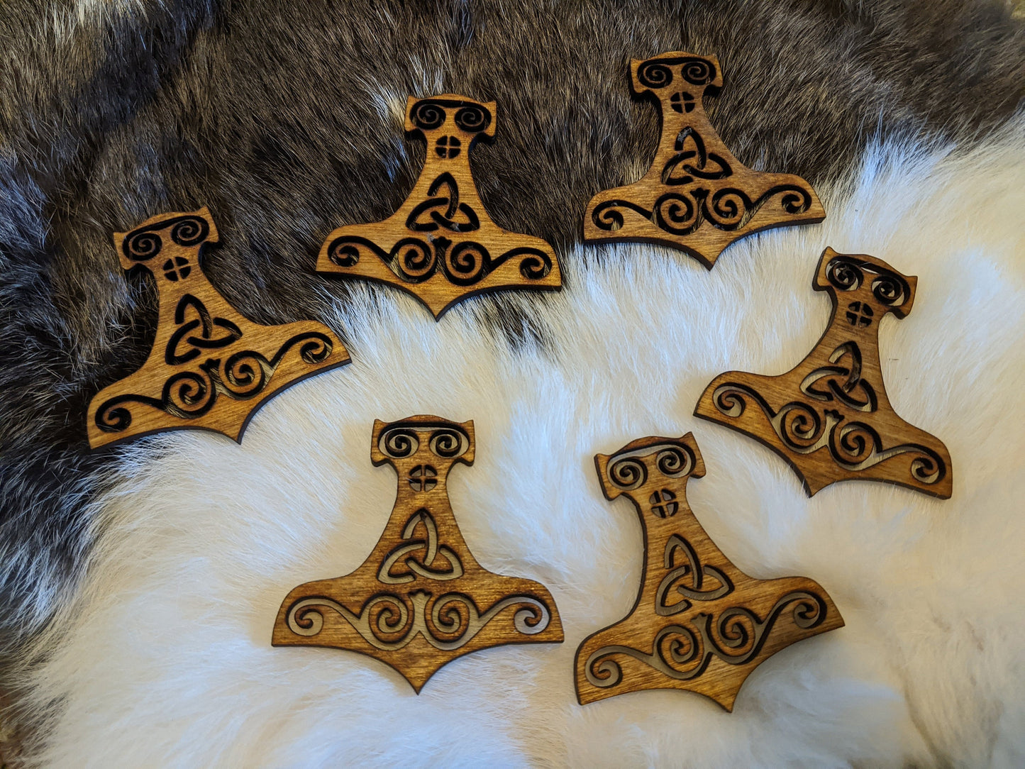 6 or 12 Mjolnir Yule Thor Hammer Asatru Heathen Tree Ornaments Wood