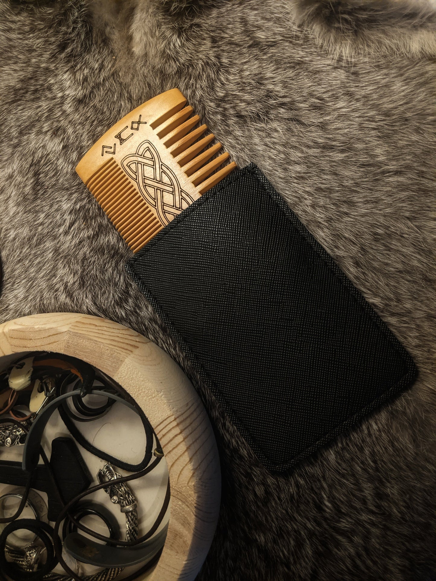 Custom Rune Initials Sandalwood Beard Comb Viking Knotwork