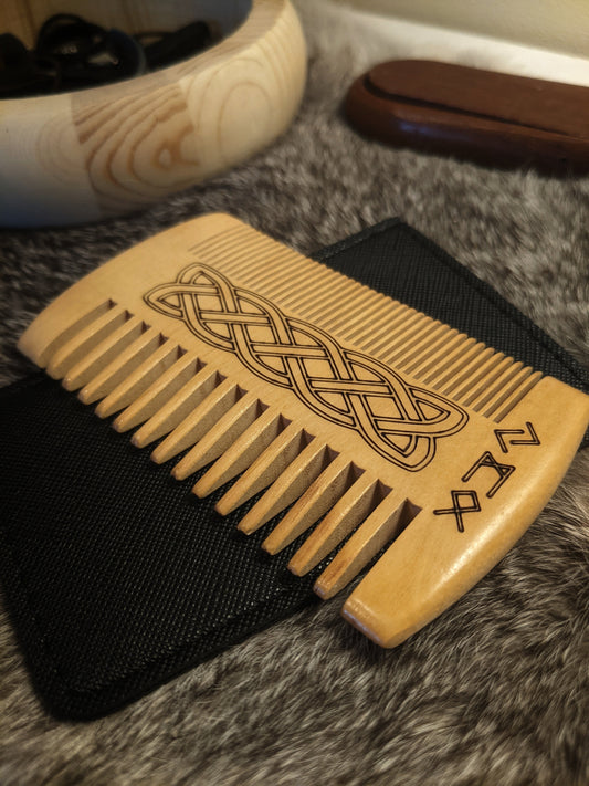 Custom Rune Initials Sandalwood Beard Comb Viking Knotwork