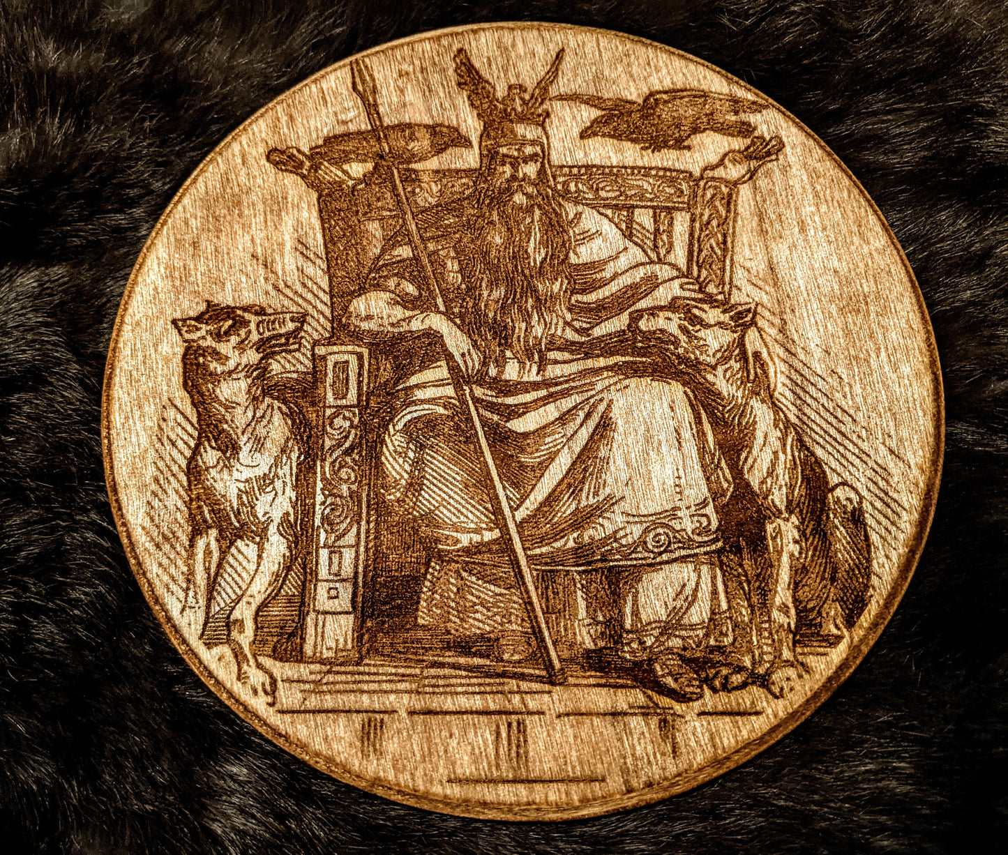 Odin Freki Geri Wolves Altar Plate Art Engraving Heathen Asatru Norse Pagan Decor
