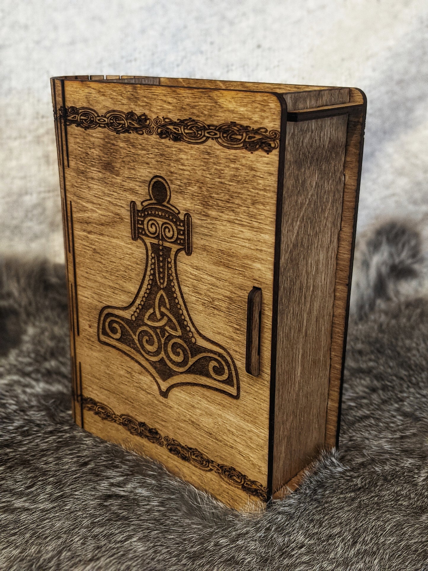 Mjolnir Altar Stash Box Wooden Book Living Edge Locking Heathen Asatru Rune