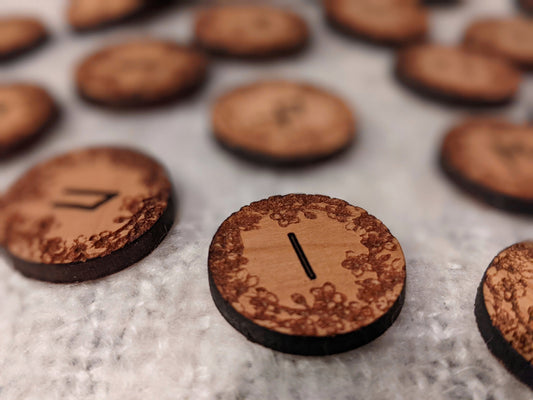 24 Elder Futhark Cherry Blossom Wood Rune Set in Bag | Norse Runes | Cherry Wood