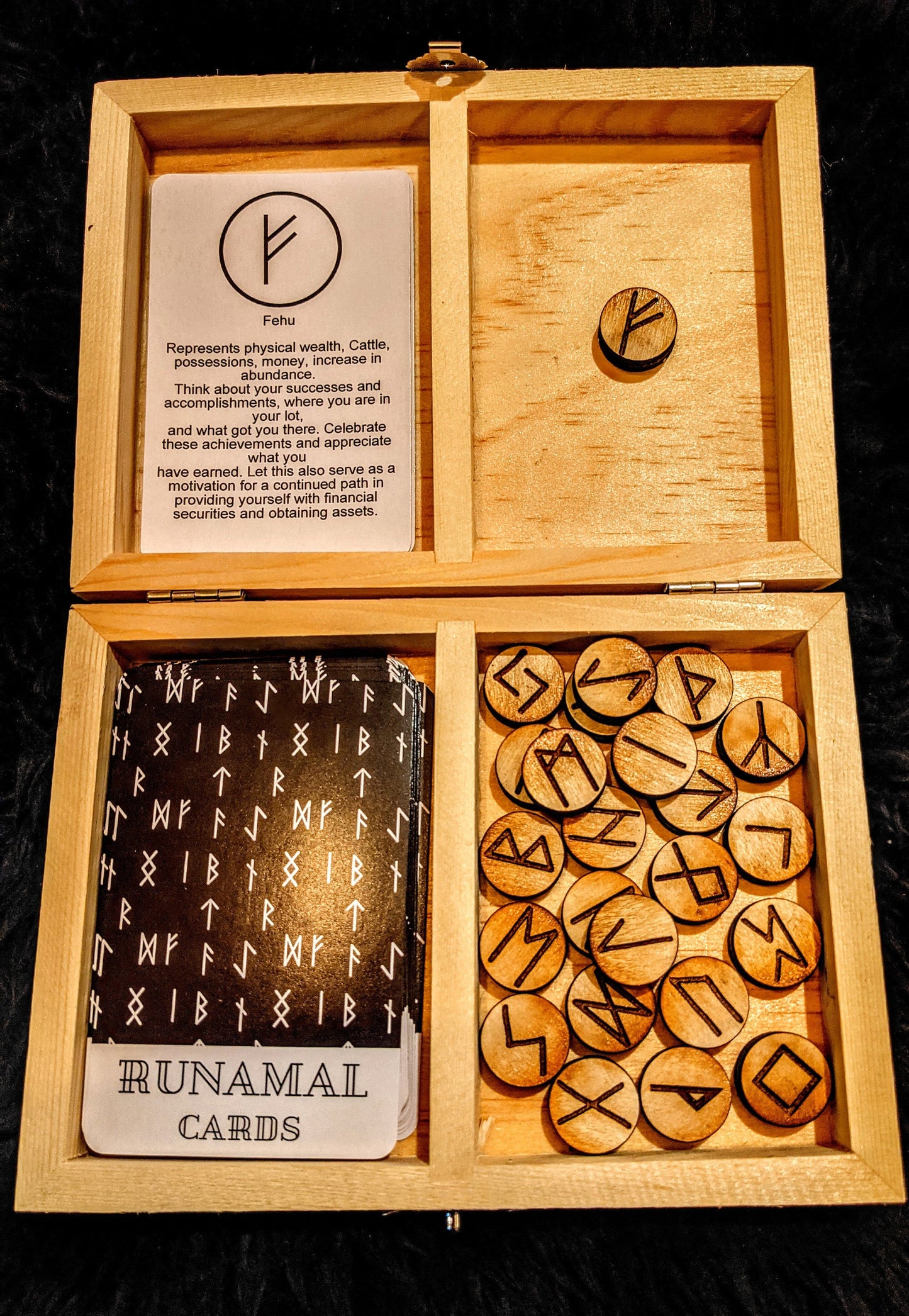 Runamal Rune Cards Wood Rune Set with Box Elder Futhark Norse Pagan Asatru