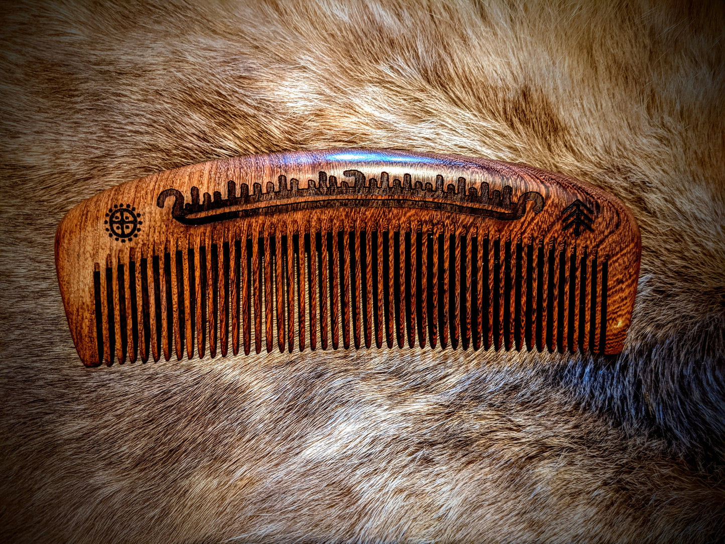 Large Black Sandalwood Viking Comb Drakkar Sun Wheel Medium Tooth Hair Beard 6"