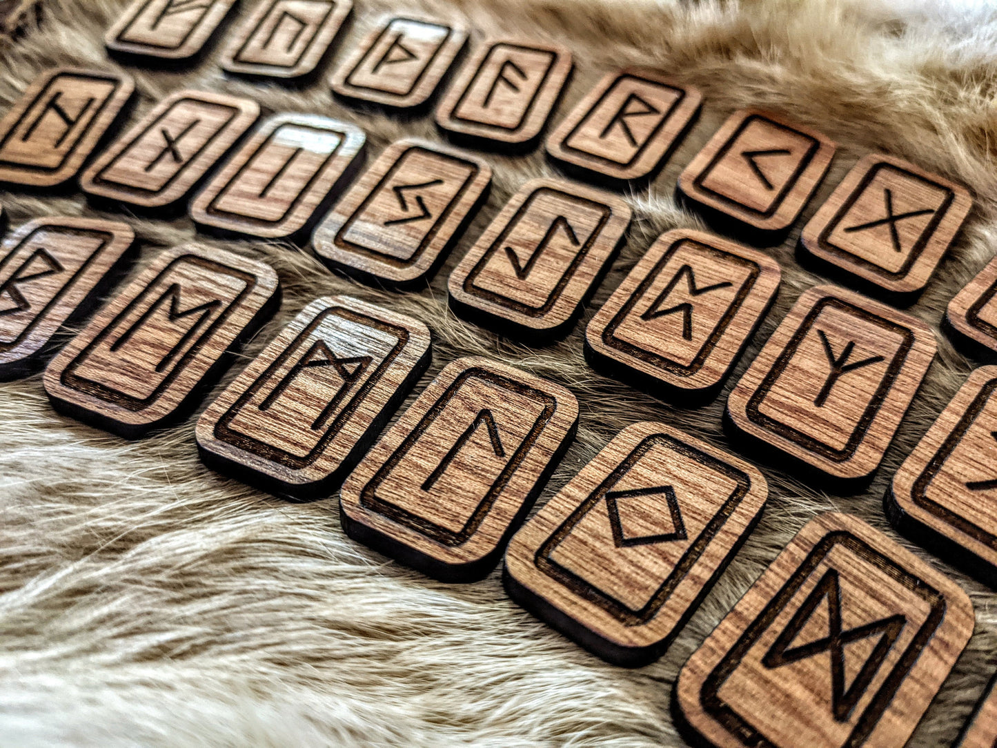 Sapele Mahogany Elder Futhark Rune Set 24 Runes Norse Pagan With Bag