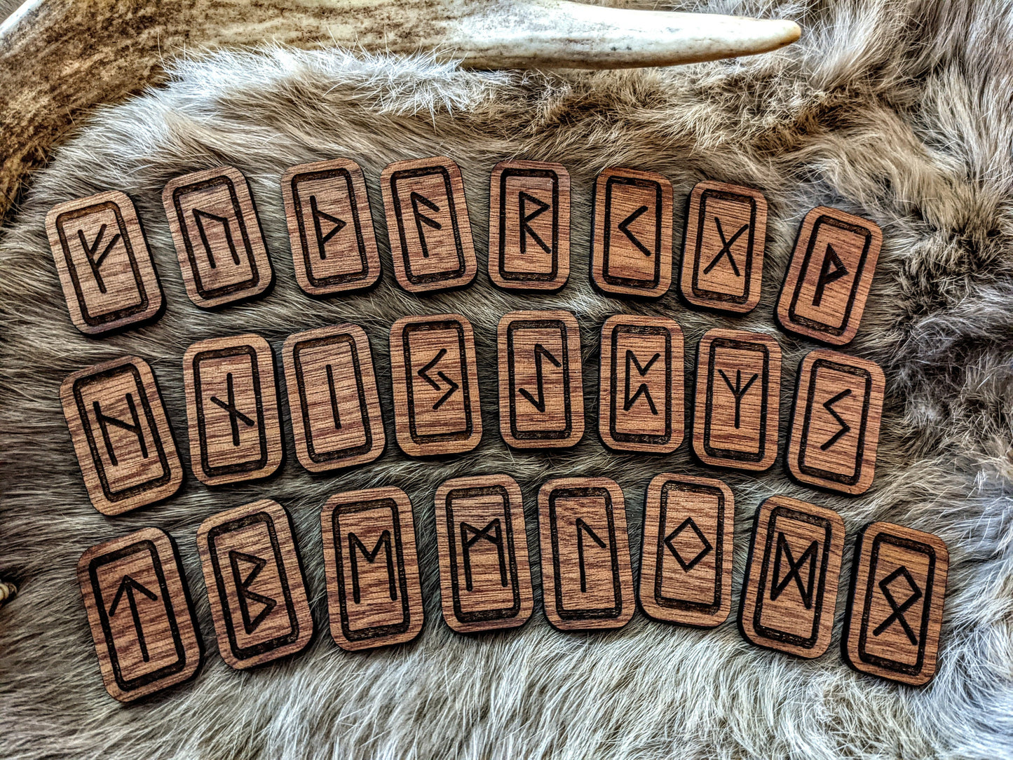 Sapele Mahogany Elder Futhark Rune Set 24 Runes Norse Pagan With Bag