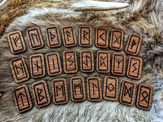 Sapele Mahogany Elder Futhark Rune Set 24 Runes Norse Pagan With Bag