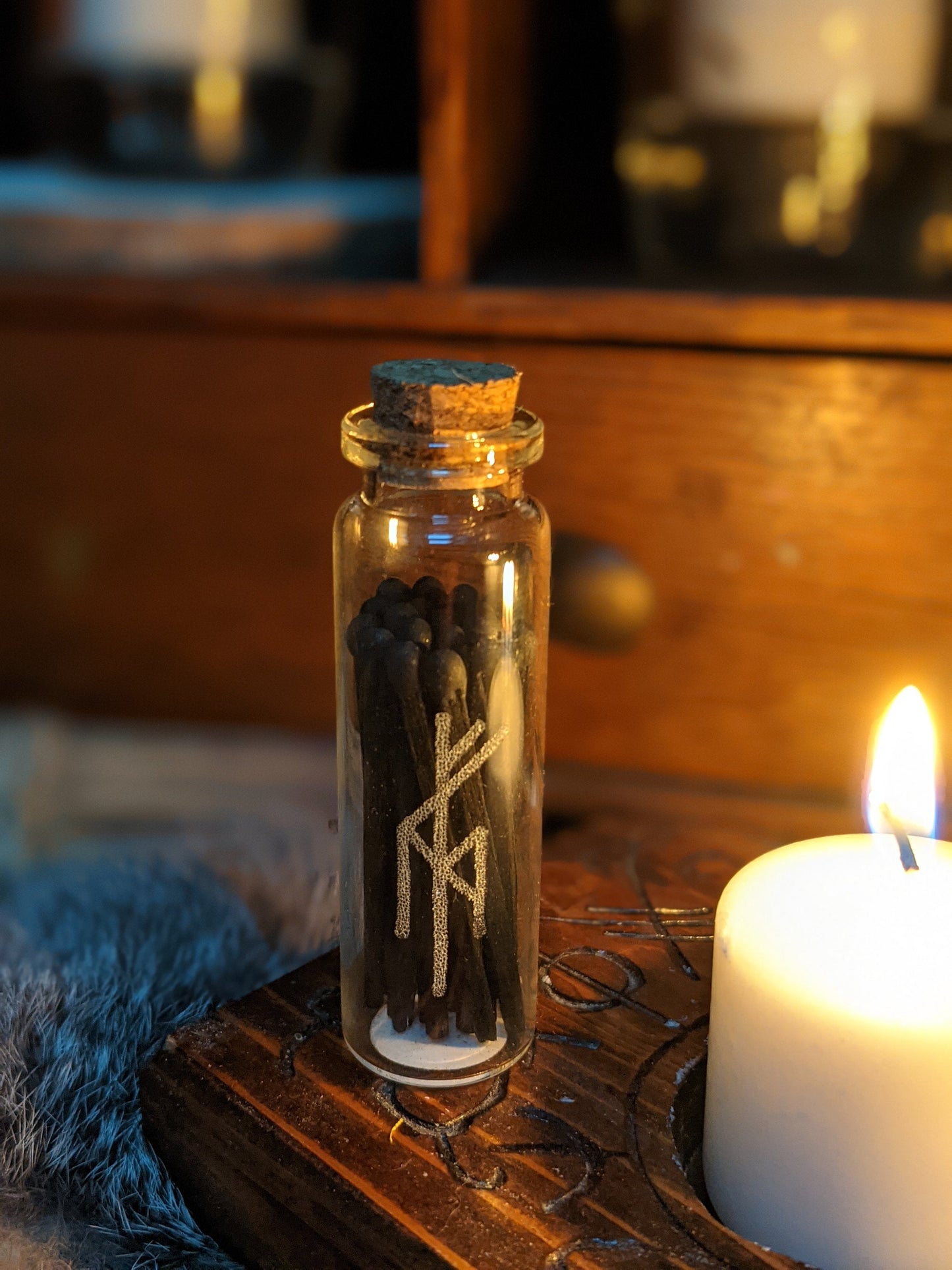 20 Black Matches Strike On Jar Bindrune Reusable Glass Bottle Witchcraft