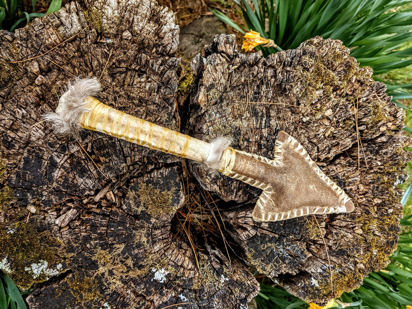 Deer Hide & Bone Arrow Spear Paleo Norse Shaman Rattle Hand Sewn Fur