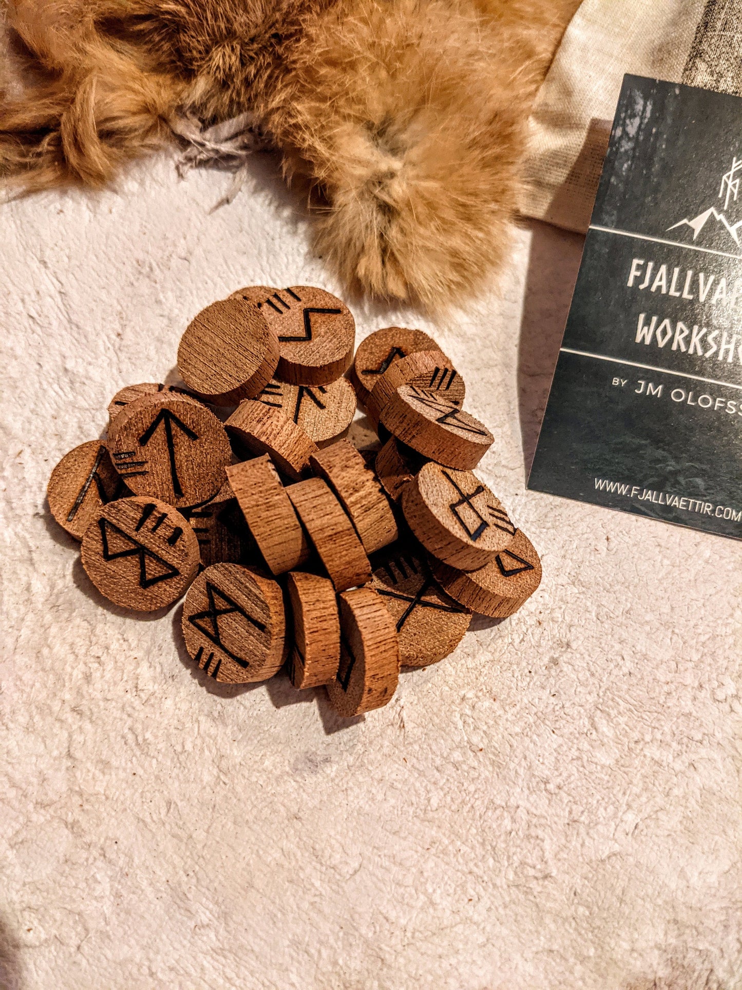 Set of 24 Mahogany Wood Runes .75" Elder Futhark with Bag