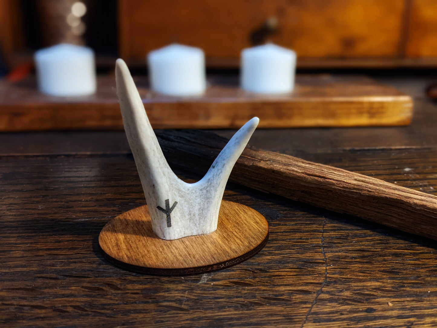 Rune Antler Nordic Smoke Wand Holder Tjärved Pine Ritual Asatru Heathen Volva Cleansing Norse Pagan