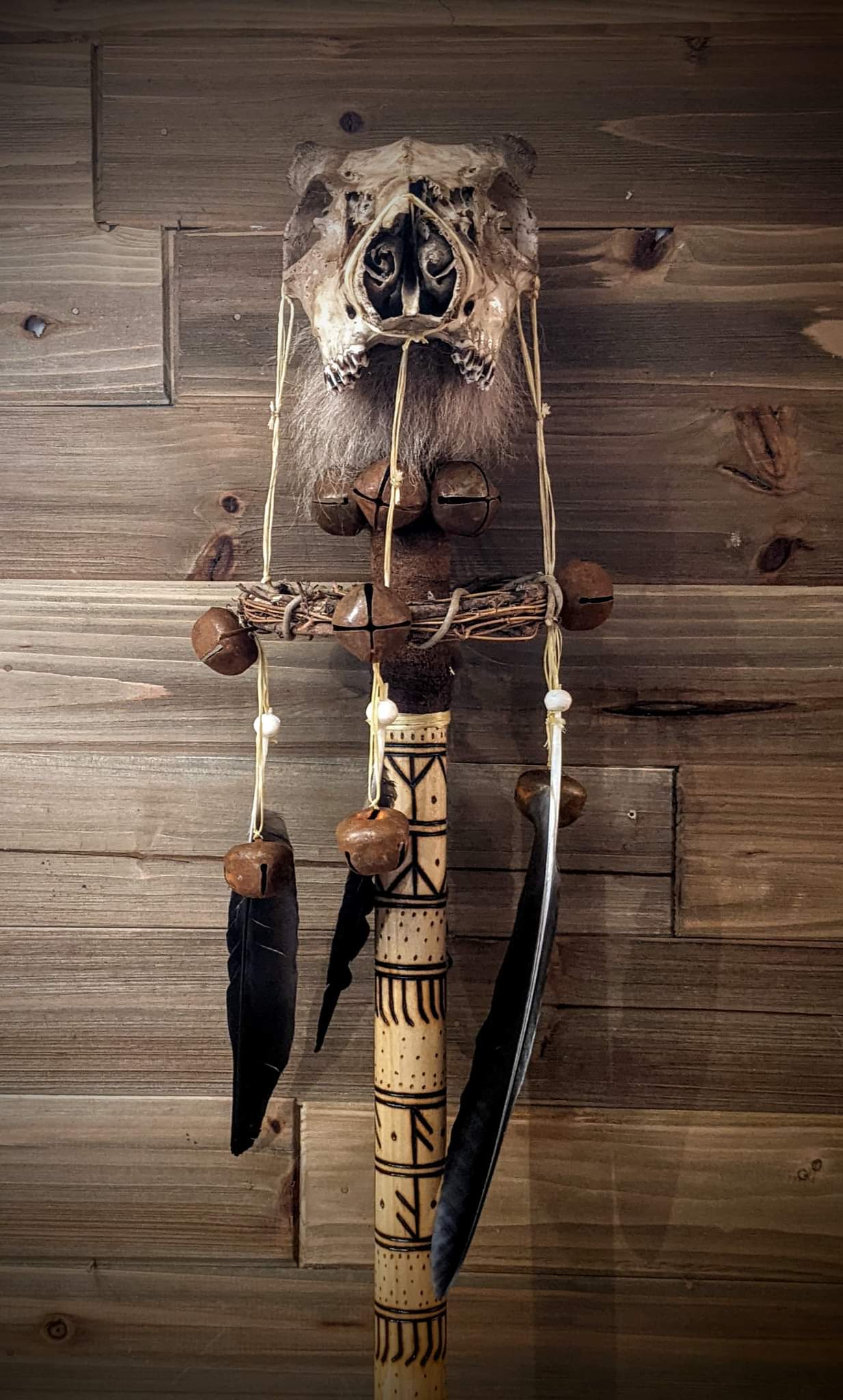 Deer Skull Ritual Runic Formula Staff | Elk Bone | Crow Feather
