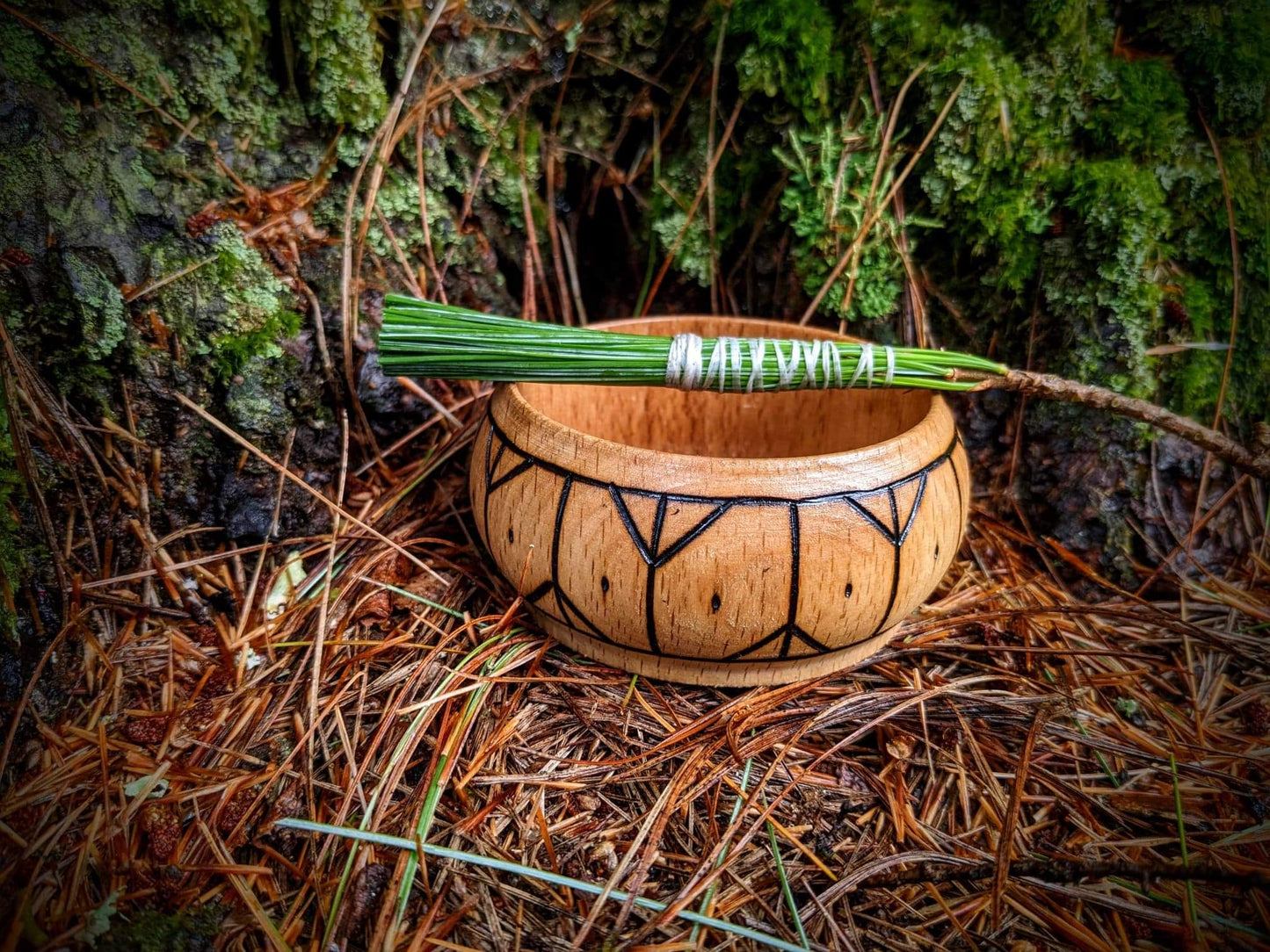 Algiz Altar Offering Bowl in Hand Turned Alder Wood